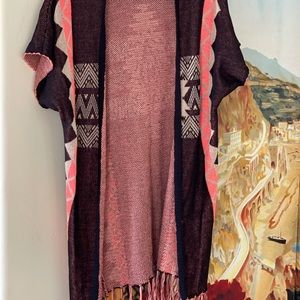 Unique print open cardigan/shawl/pancho